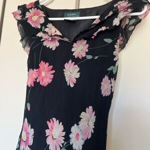 Floral Black Dress with Pink Accents